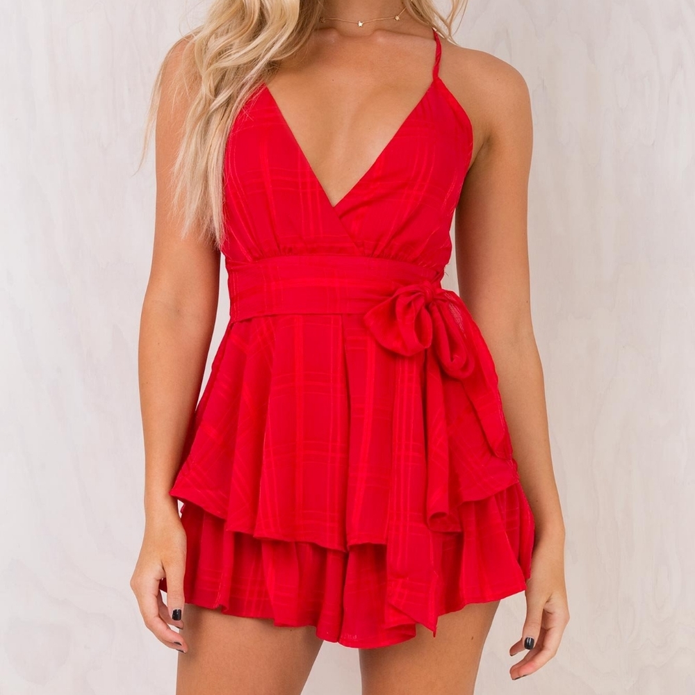 Princess Polly Red Theodora Ruffle Playsuit 6 - Picture 2 of 5
